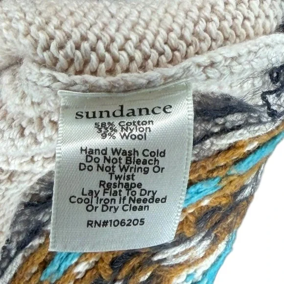 SUNDANCE Innis Fair Isle Henley Sweater Women's Size Small Cream Wool Blend Boho - Picture 6 of 7